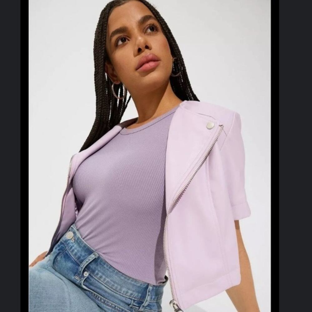 NWT torrid 1 1X 14–16 four leather short sleeve Moto jacket orchid cropped